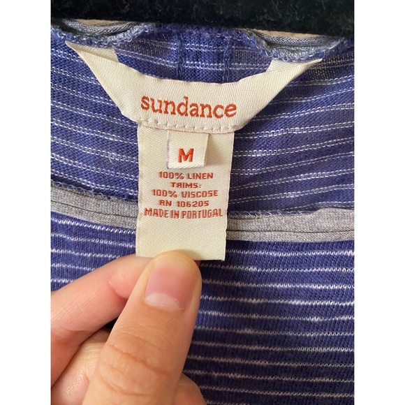 Sundance Lightweight 100% Linen Blue Striped Long Sleeve Top - Picture 5 of 5